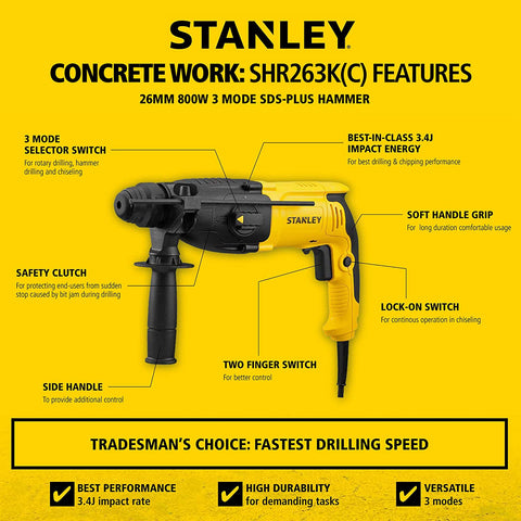 STANLEY SHR263K 26MM HAMMER DRILL SPT